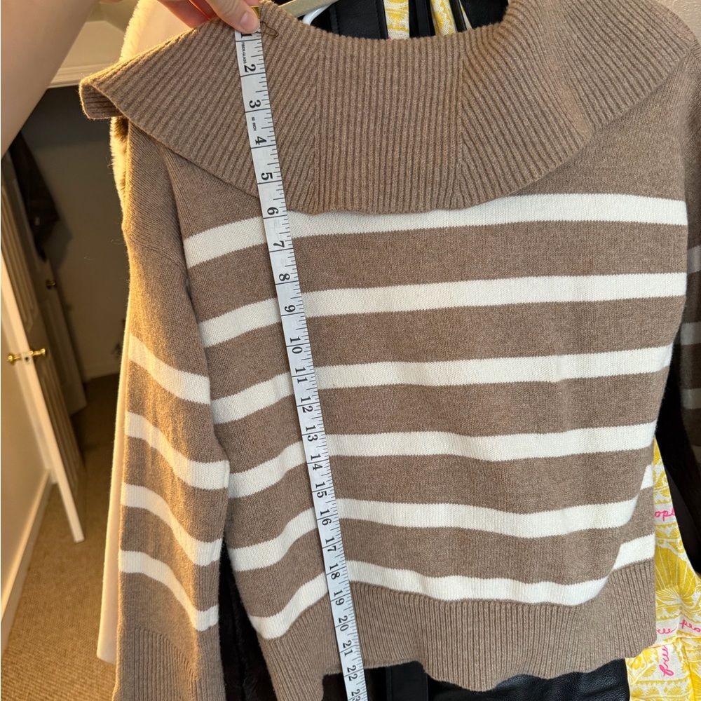 Banana Republic Brown and White Striped Turtleneck Sweater